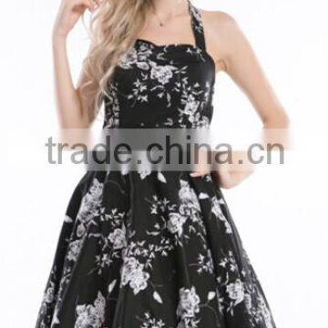 Ladies Black Floral Vintage 50s Retro Party Prom Swing Tea rockabilly dress boutique