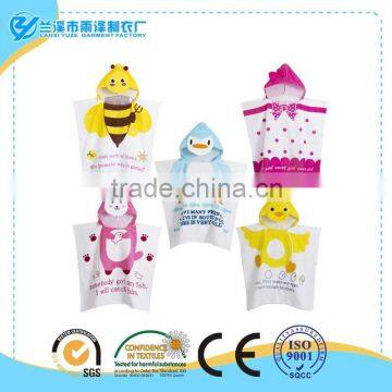 100% cotton fancy kids beach towel with various cartoon hood for wholesale