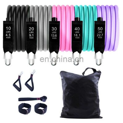 Hot Selling Indoor 11Pcs Resistance Band Set 150Lbs 100Lbs Yoga Training Resistance Exercise Bands