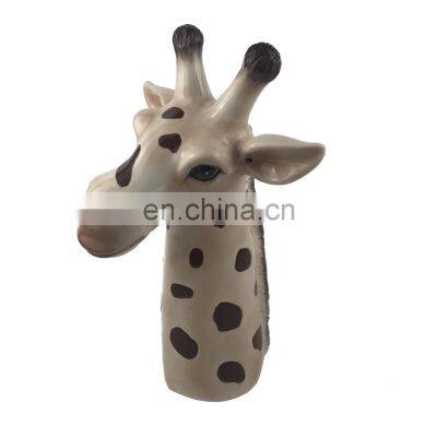 cute hand painted 3D giraffe animal head shaped ceramic flower vase for home decor