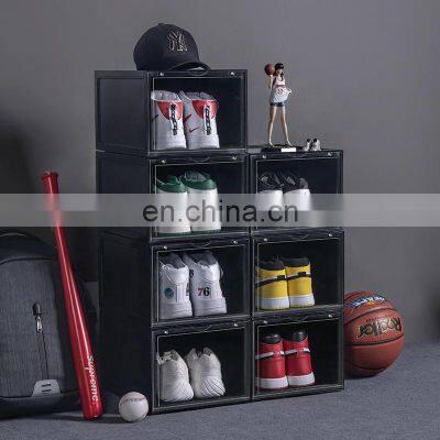 Transparent Custom Shoes Box Plastic Storage Drop Front Clear Stackable Sneaker Box Magnetic Acrylic Plastic Shoe Boxes