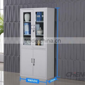 (DL-GC2) Commercial Office Furniture Upper Two Metal Framed Lockable Glass Door and Lower Two Lockable Metal Doors Files Cabinet