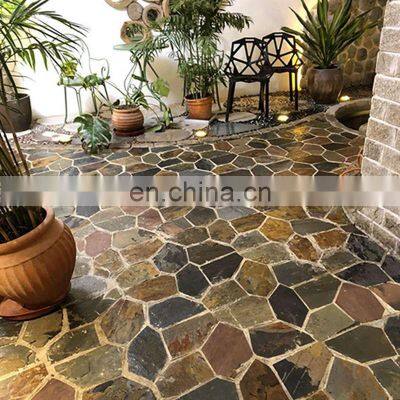 cheap non slip natural slate stones flagstone veneer flooring tiles outdoor floor mat mesh stone tile paving slabs