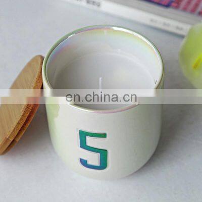 INS Minimalism Style Aromatherapy Candle Customized Wax With Wooden Lid Digital Ceramic Jar Electroplating Scented Candle photo-2