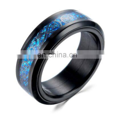 Domineering Man Ring blue Black Dragon Inlay Stainless steel Rings for Men Wedding Band Ring