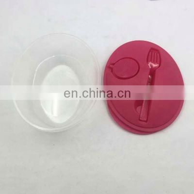 Plastic Salad Bowl with Lid Fork Plastic Transparent Preservation Box Salad Bowl