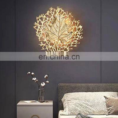 luxury corridor bedside gold leaves wall lamp indoor wall sconce for foyer bedroom