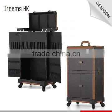 Wholesale 3 in 1 pvc makeup case trolley cosmetic case with universal wheels