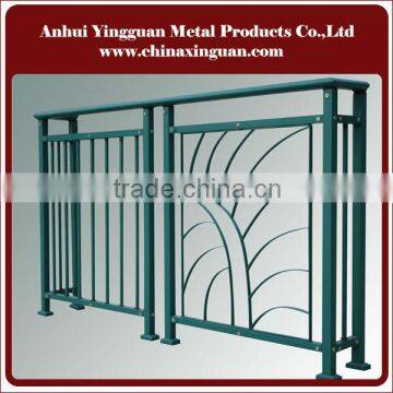 Wrought iron glass railing designs MADE in FACTORY with in-house powder coat line