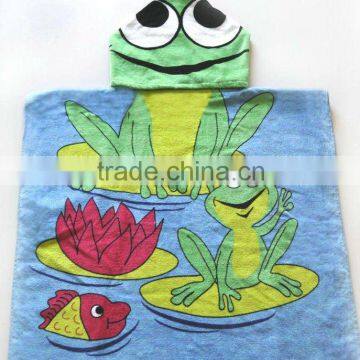 Promotional baby hooded bath towel with lovely frog print