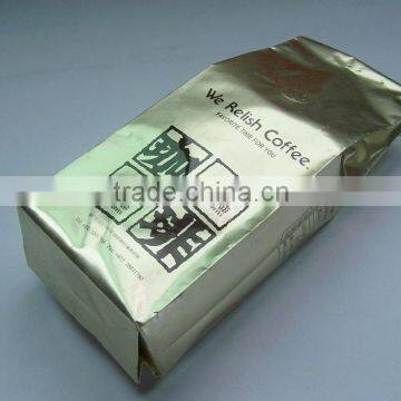 Quad seal flat bottom plastic coffee packaging bag with one way valve and tin tie bag