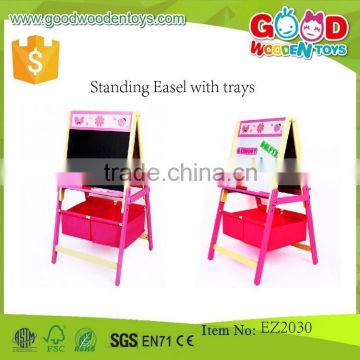 2015 New Style Wooden Kids Mini Easel Educational Red Standing Easel with Trays EZ2030