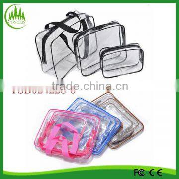 new product waterproof transparent PVC travel makeup organizer 3pcs bag set