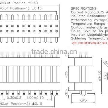 1-80P PH1.0 right angle Pin header connector with double pin double row