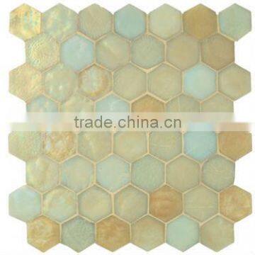 beige hexagon Iridescent Glass Mosaic(ig5)