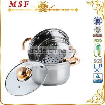 2layer classical gold plated stainless steel steam pot 18*6.5cn