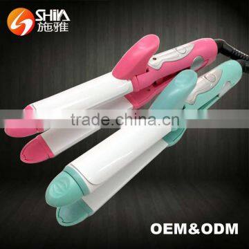 2 in 1 mini travel ceramic coating private label flat iron short hair straightener with car plug curling iron