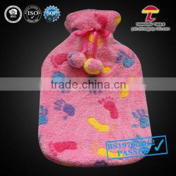 BS1970:2012 natural rubber hot water bottle with pink pawprint cover