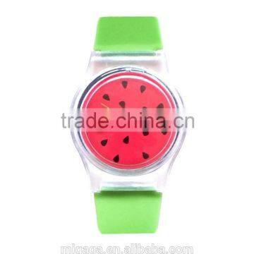 Whole Sale Cheap Custom Design Promotion Gift Watch With Different Cute Fruit Pattern Silicone Strap Plastic Case