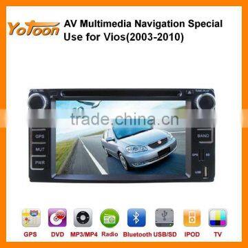 Car DVD GPS Player for Vios(2003-2010), HD/PIP/11 languages USB/SD/BT/IPOD/AV-in/AUX/ back view/car logo/wallpaper