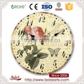 Yellow dial butterflies and roses design mdf gift clock for flower shop