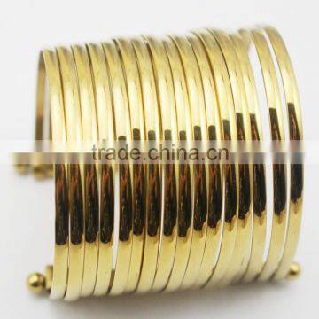 India Large Punk Hip Hop Multi Strings18k Gold Plating Wide Cuff Bangle Opened photo-6