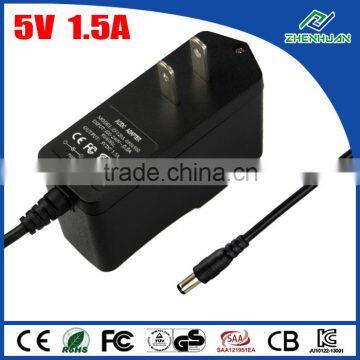 AC DC adaptor 5V 1.5A adapter for mobile watch phones CE FCC SAA