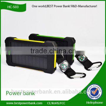 HC-S03 10000mah mobile solar charger portable power bank for cell phones smartphones