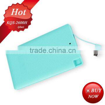 charger plates wholesale 4000mah CREDIT CARD POWER BANK with built in cable