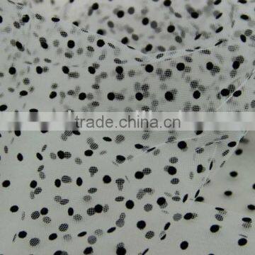 mesh tulle with flocking dots poalyester fabic