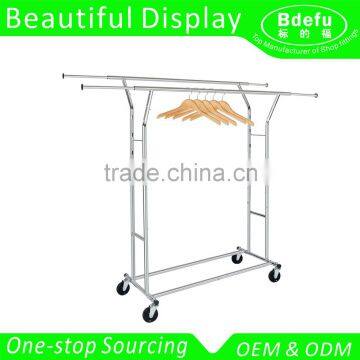 Adjustable Double Rail Garment Rolling Rack, Chrome Finish