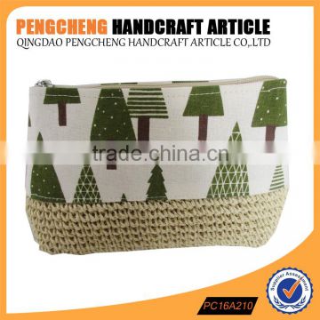 Small paper straw and polyester splicing zero wallet bag printing of trees day clutch bags