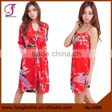 2406 Long Design Women Peacock Satin Christmas Pyjamas