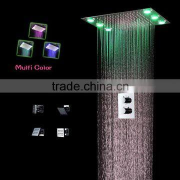 360*500mm Two Functions Retangular Rainfall Reccessed Ceiling Shower LED Light Shower With 2 Inches Massage Jets