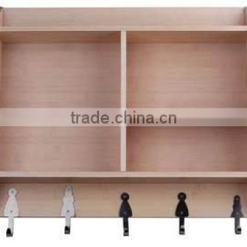 Wall-Mount Bamboo Wood Shelf with Hooks for Bathroom and Washroom