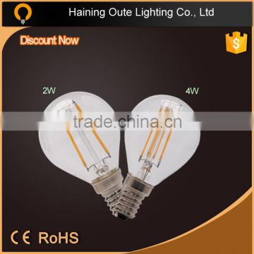 led light bulb clear brighter 4W 360 degree g45 filament led bulb with E14/e12