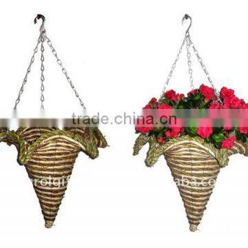 Banana leaf and Corn rope Star Cone hanging planter -Cone hanging basket hanging - cone flower pot