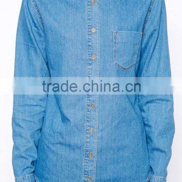 Vintage Washed Long Sleeves Ladies Jean Shirt JXF083 photo-2