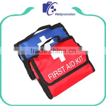 Foldable red blue polyester tote first aid kit bag