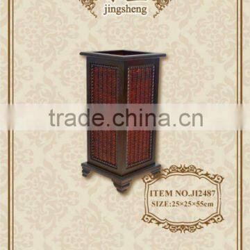 Wooden and rattan square umbrella holder stand