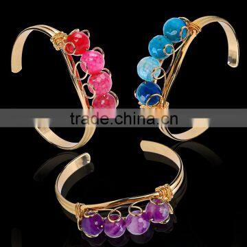 Hot Sale New Arrivals Candy Colors Strand Ball Stone Beads Cuff Adjustable Bangles