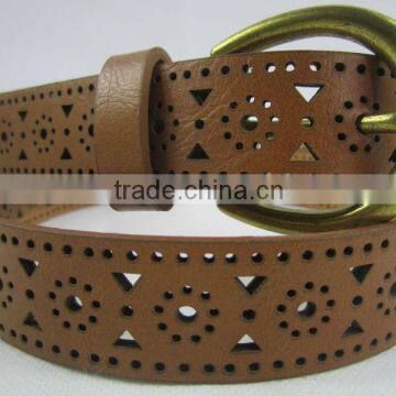 2016 new arrival fake leather PU leather antique brass buckle manufaturer belt