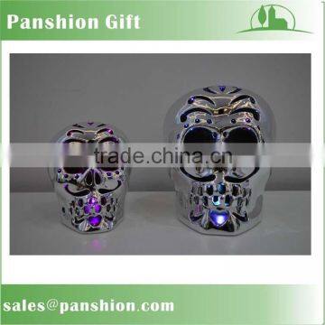 Electroplating finish Lighted halloween ceramic skull