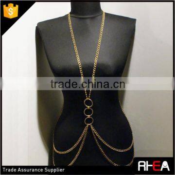 Simple Design Multi Gold Chain 3 Hoops Accessory Handmade Bikini Body Chain