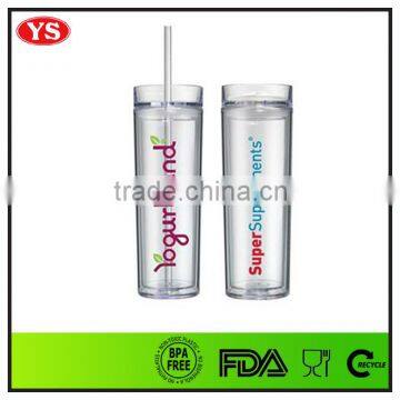 16 Ounce Clear Double Wall Skinny Acrylic Tumbler Wholesale
