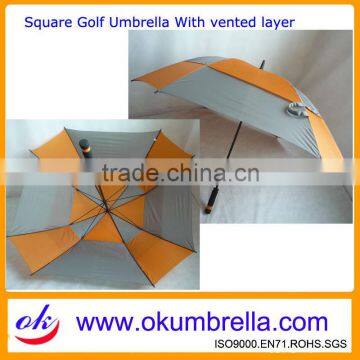 Best quality fashion special windproof square golf umbrella with fibergalss ribs for women