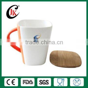 Wholesale square ceramic porcelain coffee cup with wooden lid