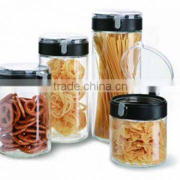 SINOGLASS 4 Pcs set trade assurance with pop up lid glass jars airtight glass storage jar