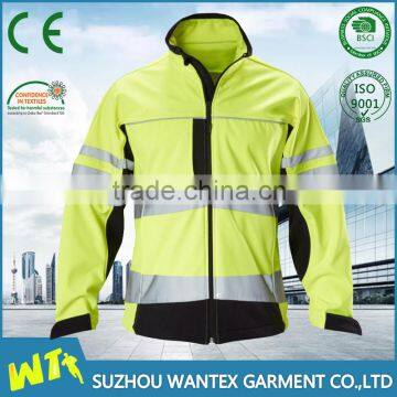 Wholesale 100 polyester waterproof soft shell jackets with silver stripes