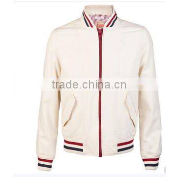 White varsity jacket with maroon/white rib style